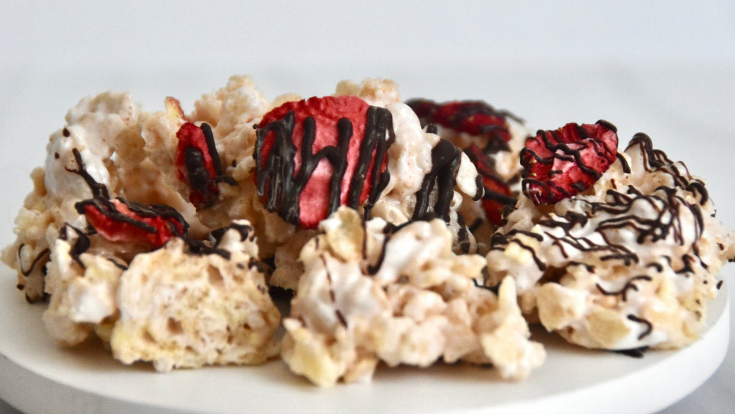 Chocolate Covered Strawberry Crispie Mix Clusters