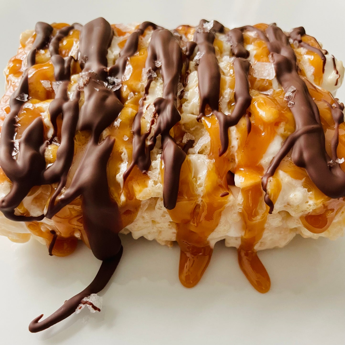 Dark Chocolate and Caramel Drizzled Crispie Treats