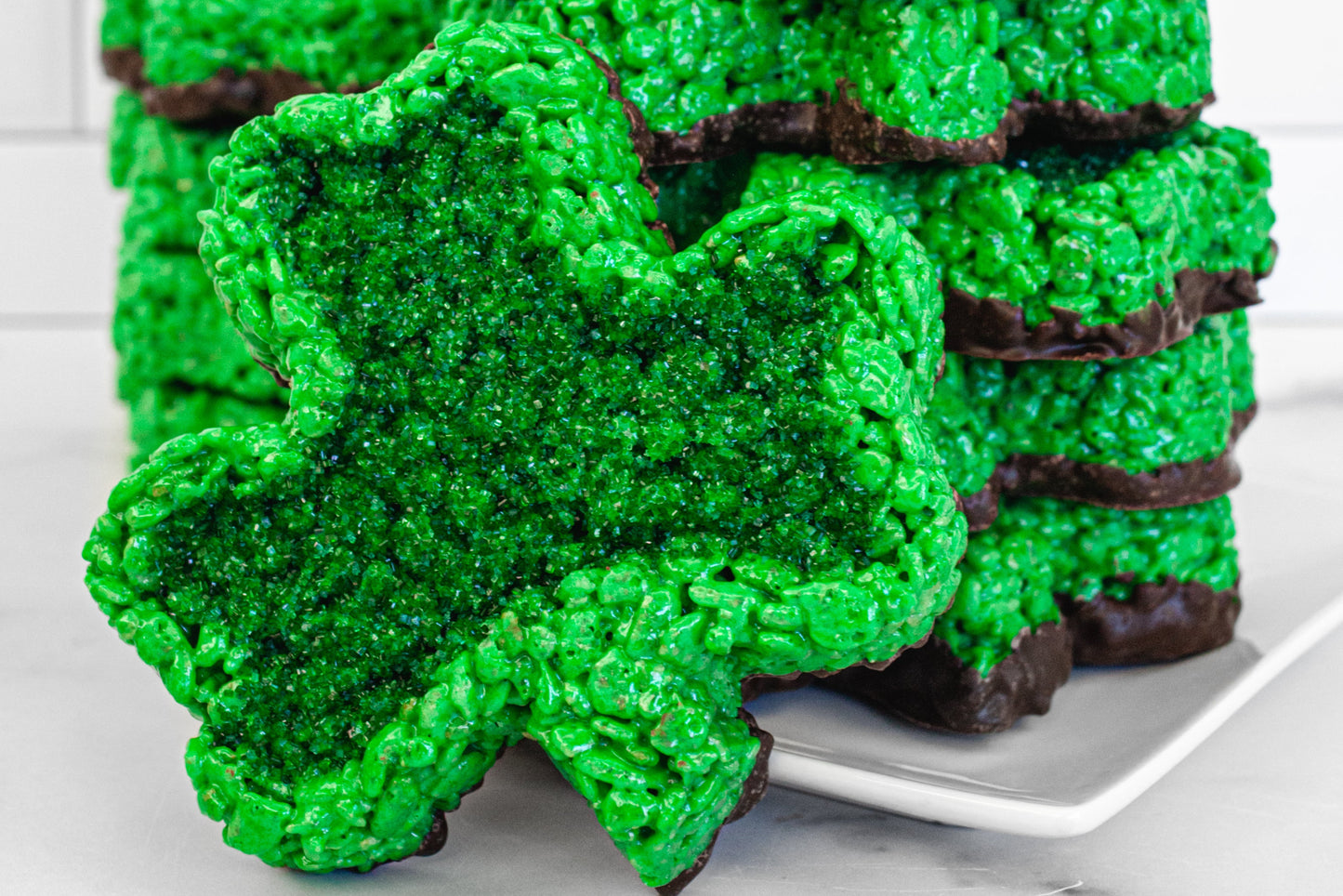 Saint Patrick's Day Chocolate and Mint Shamrock Rice Crispie Treats