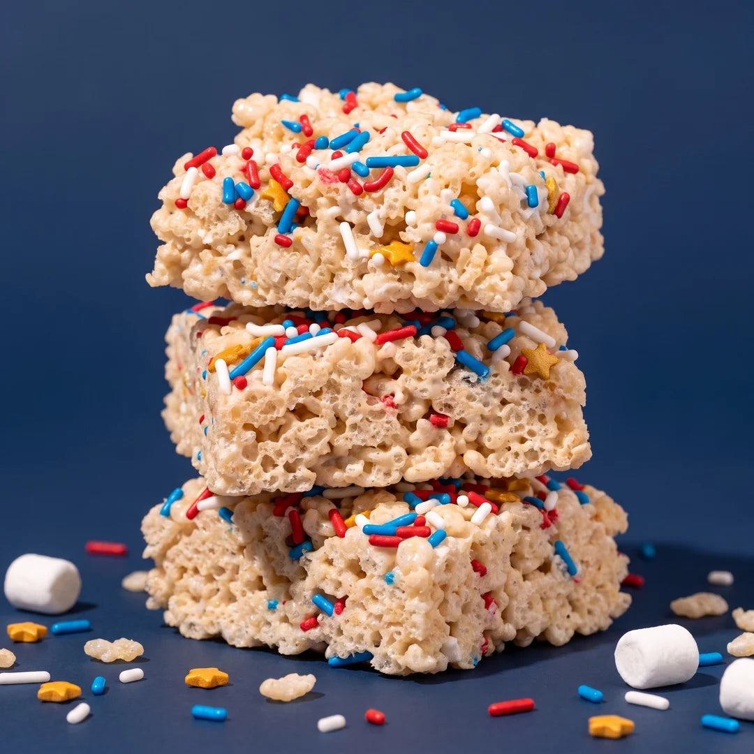 Stack of USA Taste of Freedom Sprinkles Crispie Clusters