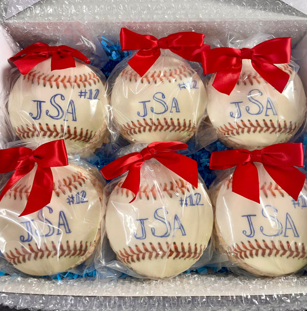 Personalized baseball Rice Crispie Treats with names and numbers