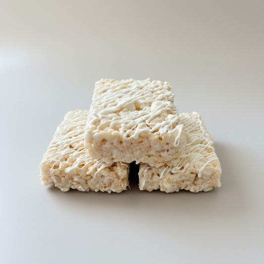 White Chocolate Drizzled Crispie Treat