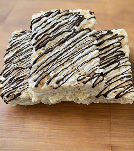 Dark Chocolate and White Chocolate Drizzled Rice Crispie Treats
